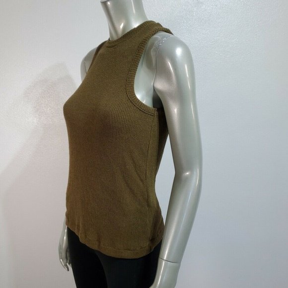 Madewell Boucle Knit Tank Top Size S Ribbed Stretch Crew Neck Pullover Green - Picture 3 of 6